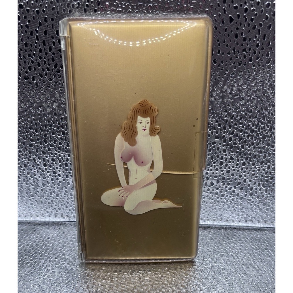 Vintage Mid Century Nudie Pin Up Girl Cigarette Case Gold Tone ** Cracked